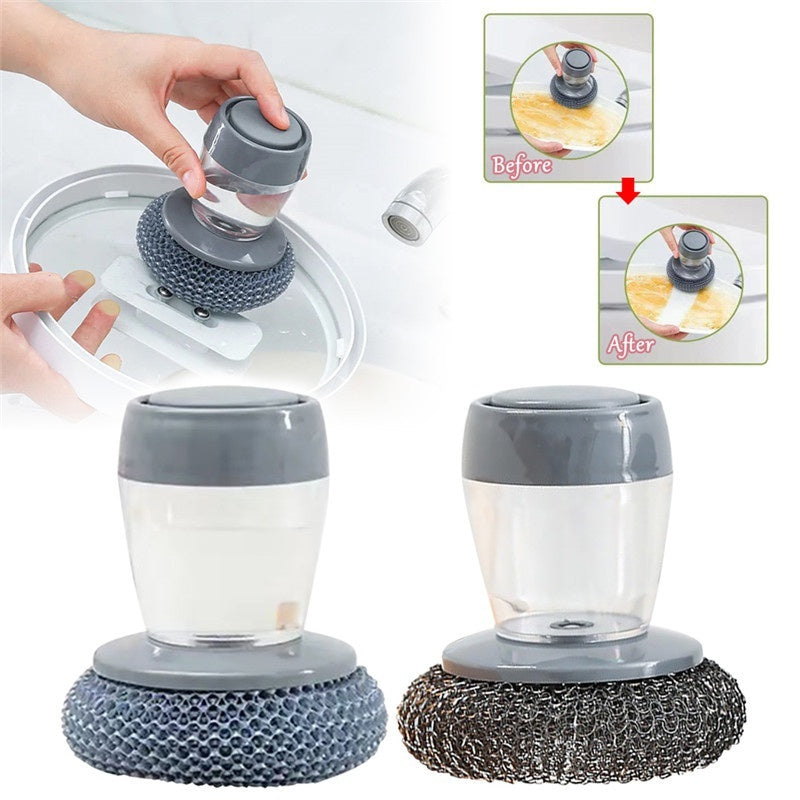 Push-Top Palm Brush Cleaner™: Kitchen Soap Dispensing Brush & Detergent Tools