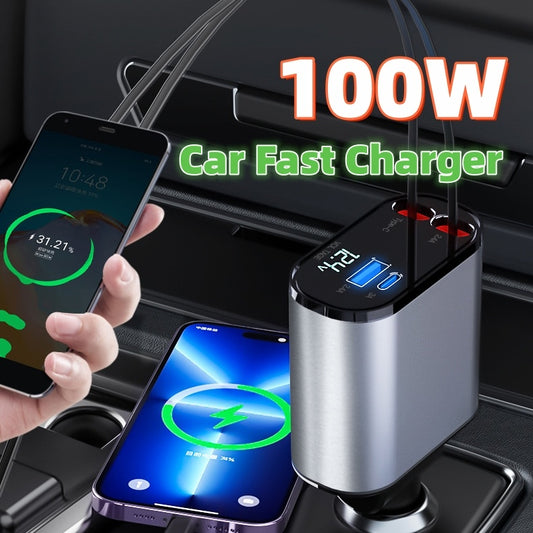 100W Metal Car Charger™ | Fast USB & Type-C Adapter for Cigarette Lighter