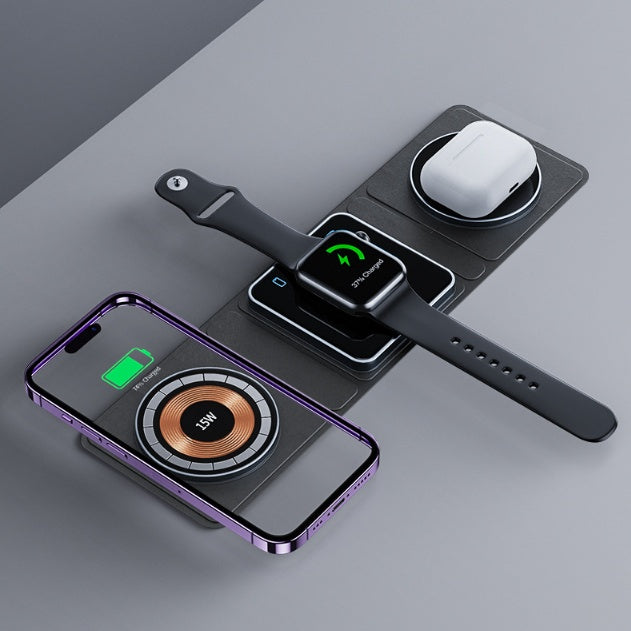 3-in-1 Magnetic Wireless Charging Station – Transparent Foldable Fast Charger for iPhone, Apple Watch & AirPods™